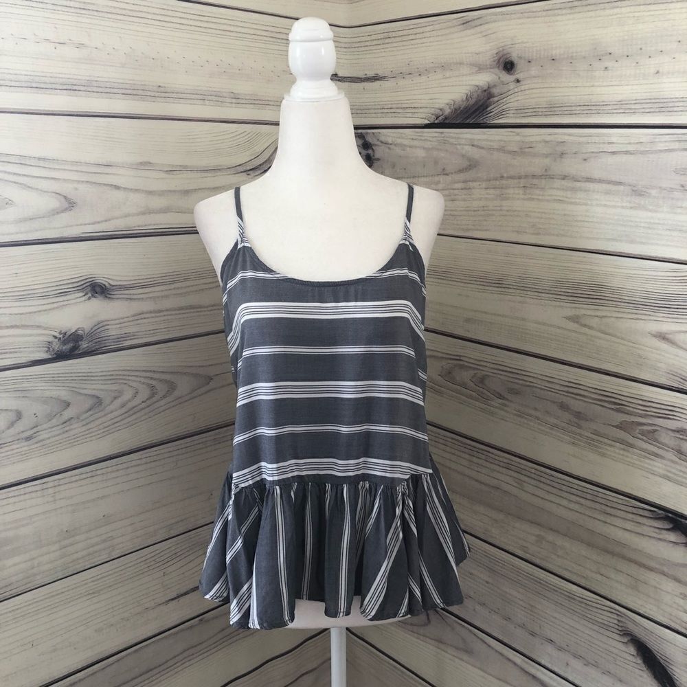 OLD Navy Grey & White Striped Peplum Tank Top Size Small
